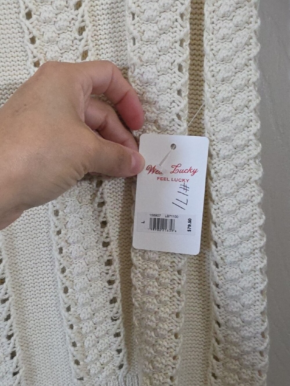Lucky Brand Cream Open-Knit Crewneck Short Sleeve Sweater - Picture 3 of 3